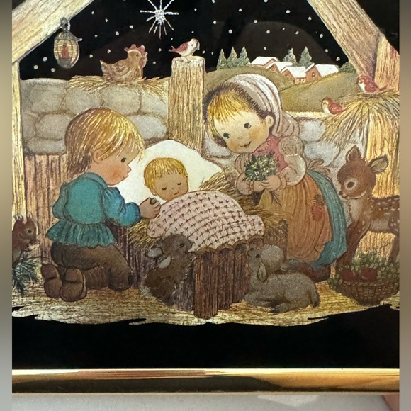 Kafka Screened Vintage Foil Etching Artwork 80’s 90’s Christmas Nativity Scene - Picture 3 of 9